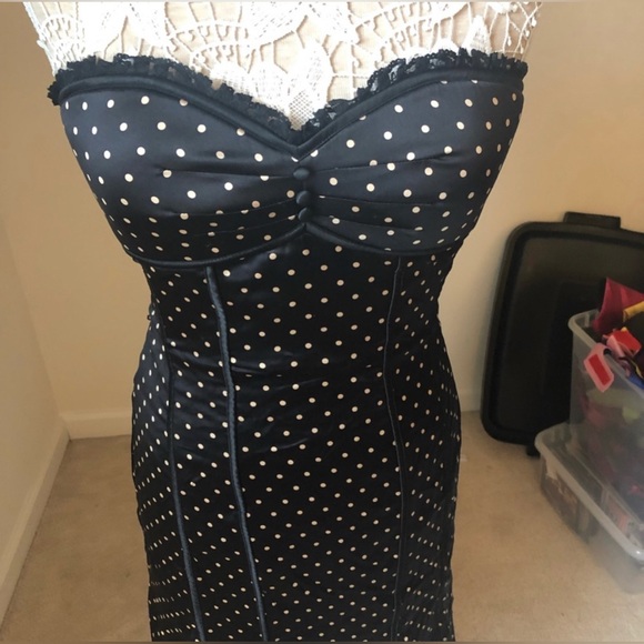 2000s Bebe Sexy Silk Polka Dot Midi Dress - Picture 3 of 10
